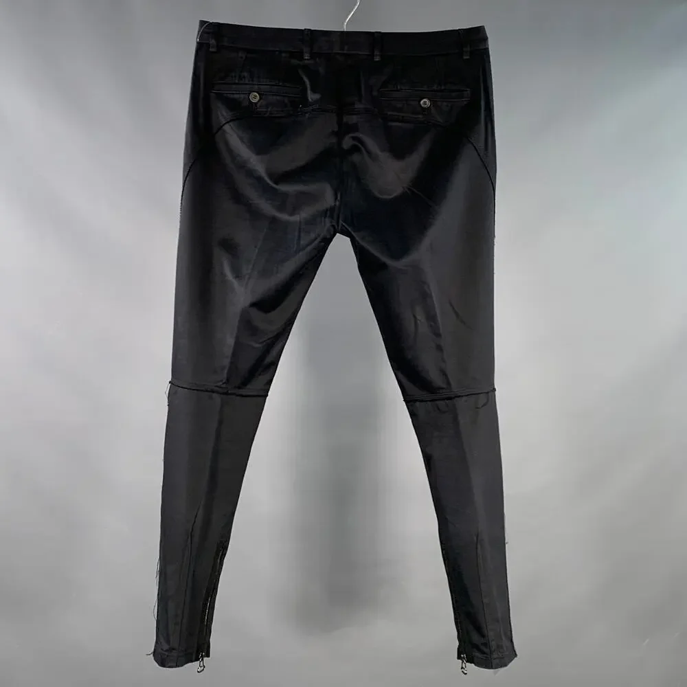 LANVIN Size 32 Black Cotton Blend Ankle Zip Flat Front Dress Pants